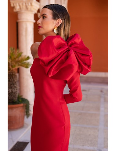 Vestido flor hombro rojo