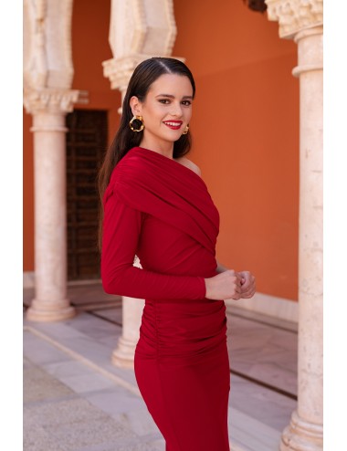 Vestido drapeado rojo