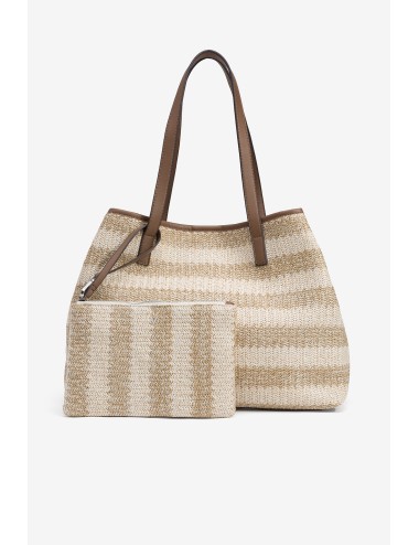 Bolso rafia bicolor beige