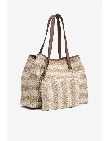 Bolso rafia bicolor beige