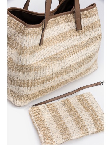 Bolso rafia bicolor beige